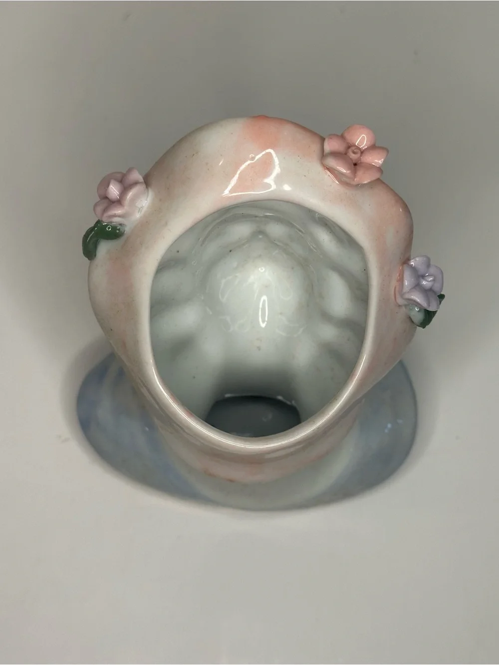 Vintage MCM Porcelain Glamour Girl Head Vase Pink Floral Hat Blue Dress 1950 NEW